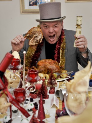 Andy Park of Wiltshire, England eating his 6,000th Christmas dinner, complete with turkey. HE likes the traditional dinner so much he has it every day of the year.