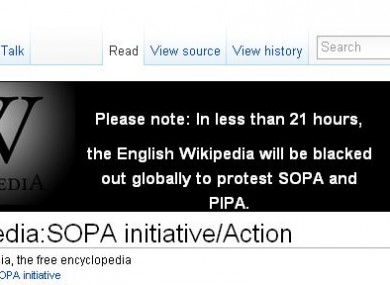 The notice on Wikipedia warning readers about the site's planned blackout.