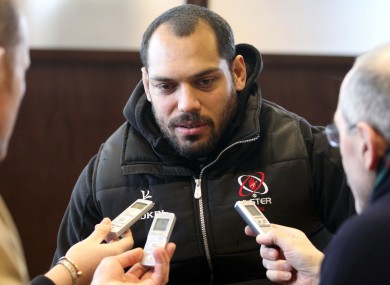 John Afoa speaking to reporters after training yesterday.
