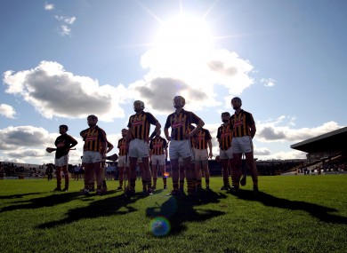 The Kilkenny team during the national anthem.
