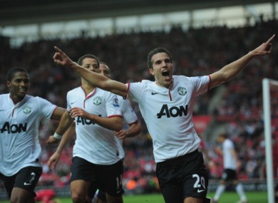 Robin Van Persie celebrates the winning goal against Southampton.