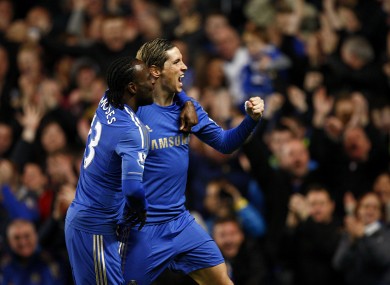 Torres and Victor Moses celebrate Chelsea's opener.