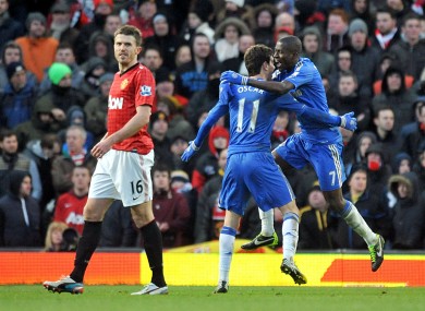 Ramires and Oscar celebrate the Chelsea equaliser.