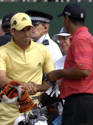 Sergio Garcia and Tiger Woods at The Open in 2006.