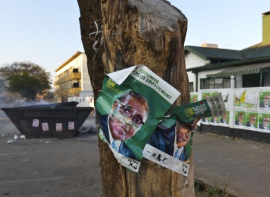 Election posters in support of Zimabwean president Robert Mugabe in Harare.