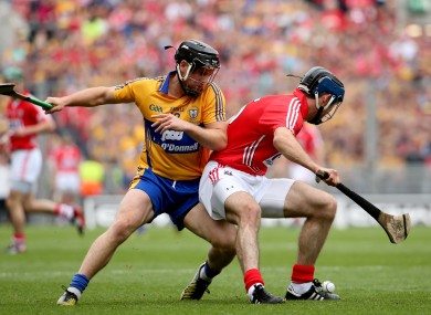Clare's Colin Ryan and Christopher Joyce of Cork pictured in the previous clash between the sides.