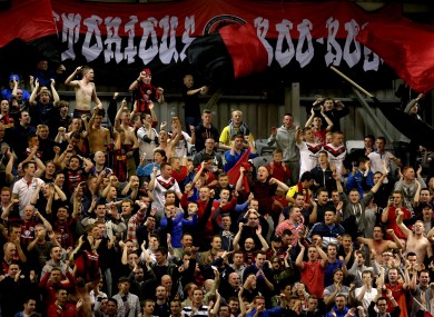 Bohemians fans celebrating after a game against Shamrock Rovers in August.