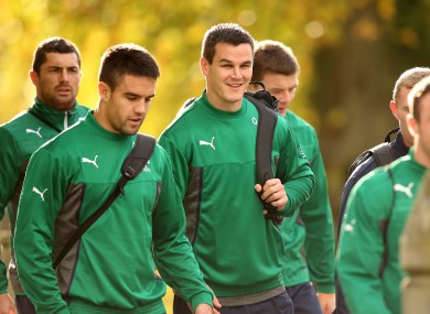 Conor Murray and Jonathan Sexton at Ireland training this week.
