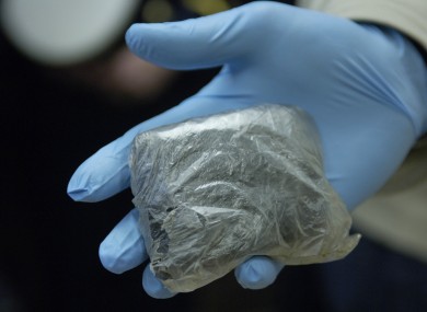 Bag of cocaine displayed by Gardaí. (File photo)