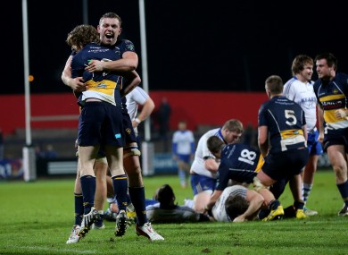 Dolphin's Eoin O'Shaughnesey and Dave O'Mahony celebrate their win over Cork Con.