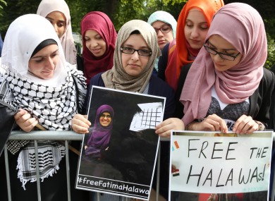 Women outside the Egyptian embassy in Dublin in August protesting at the detention of the Halawa siblings.
