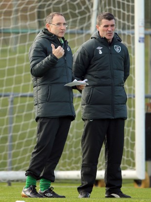 O'Neill and Keane at Ireland training in Malahide today.