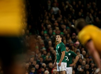 Jonny Sexton lines up a first-half penalty.