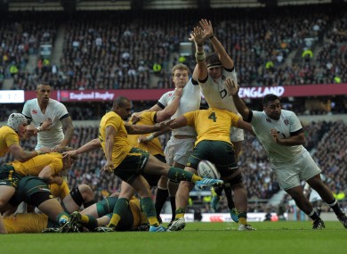 Will Genia was blocked down for England's first try.