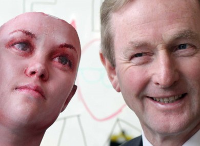 Enda Kenny (right) with a 3D-printed head created with DNA from discarded cigarettes at the Science Gallery this week.