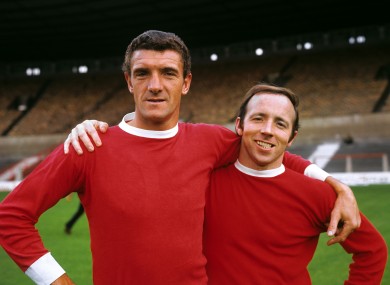 Foulkes (left) with Nobby Stiles in 1968.