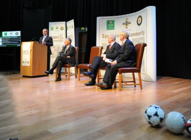 Kenny was joined by (l-r) Northern Ireland's First Minister Peter Robinson, Tánaiste Eamon Gilmore, and NI Deputy First Minister Martin McGuinness.