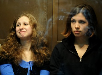 Maria Alyokhina (left), seen here with another Pussy Riot member Nadezhda Tolokonnikova.