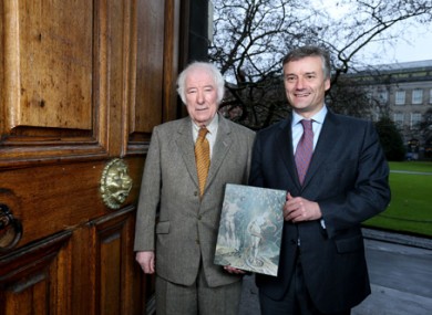 Seamus Heaney with TCD provost Dr Patrick Prendergast when the professorship was announced in 2012, before the poet's death.