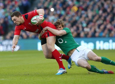 Peter O'Mahony goes on the charge against Wales.