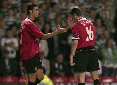 Friends reunited: Cristiano Ronaldo and Roy Keane.