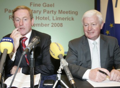 Enda Kenny and Frank Flannery at a Fine Gael parliamentary party meeting in 2008.